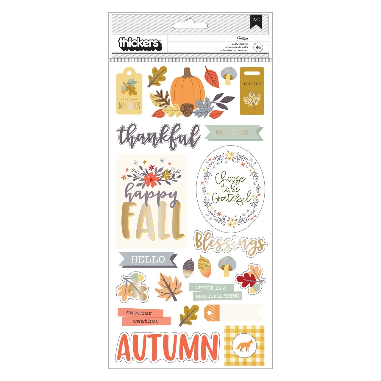 American Crafts Farmstead Harvest Thickers Stickers 46/Pkg-Phrase - Gold Foil Puffy